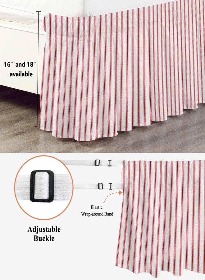 فاندارلين تنورة سرير مخططة باللون الأحمر، تنورة سرير بطول 16 بوصة، تنورة سرير مخططة عموديًا باللونين الأحمر والبيج، تنورة سرير مطاطية ملفوفة، كشكشة غبار لسرير بحجم كوين - Image 3