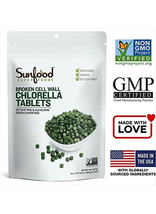 sunfood superfoods - Sunfood Chlorella Tablets | Chlorophyll Rich | Broken Cell Wall | Blue Green Algae Superfood | Organic & Non GMO | Natural Vegan Protein | 100% Pure | Bulk 8 oz Bag| 912 Tablets | 250 mg Chlorella per - Image 1