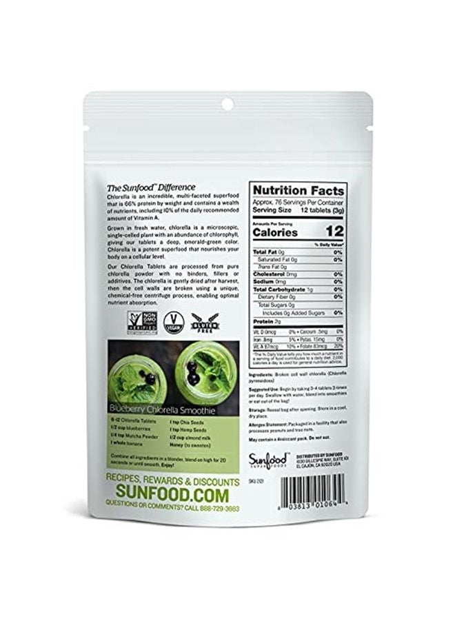 sunfood superfoods - Sunfood Chlorella Tablets | Chlorophyll Rich | Broken Cell Wall | Blue Green Algae Superfood | Organic & Non GMO | Natural Vegan Protein | 100% Pure | Bulk 8 oz Bag| 912 Tablets | 250 mg Chlorella per - Image 1