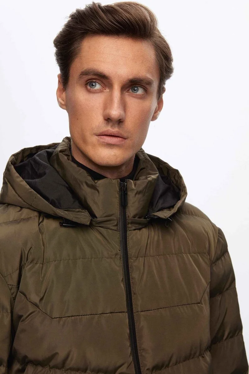 D'S DAMAT Regular Fit Khaki Puffer Hooded Jacket 9HF07ORT0808