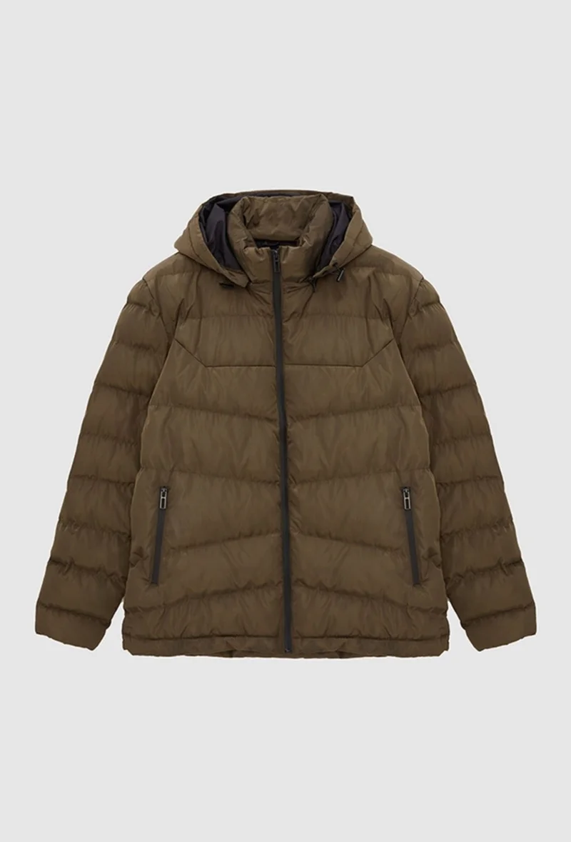 D'S DAMAT Regular Fit Khaki Puffer Hooded Jacket 9HF07ORT0808