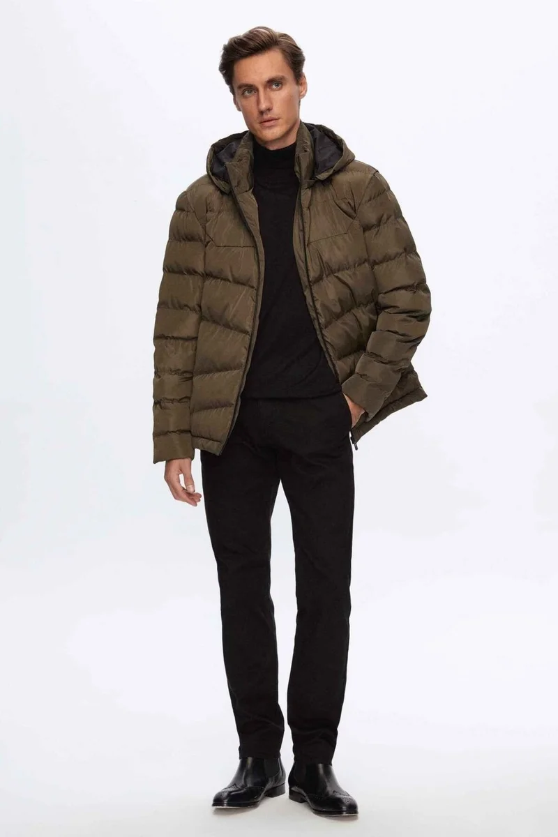 D'S DAMAT Regular Fit Khaki Puffer Hooded Jacket 9HF07ORT0808