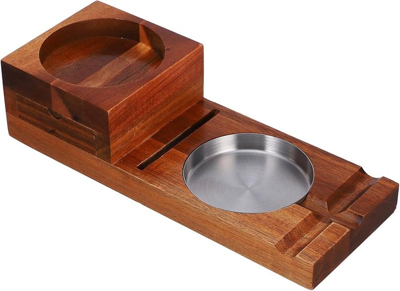 Wooden Cigar Ashtray With Whiskey Glass Holder Multifunctional Tray For Home Bar Office - Image 1