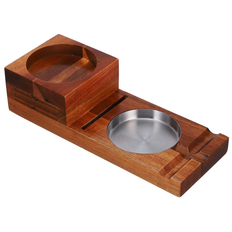 Wooden Cigar Ashtray With Whiskey Glass Holder Multifunctional Tray For Home Bar Office - Image 2