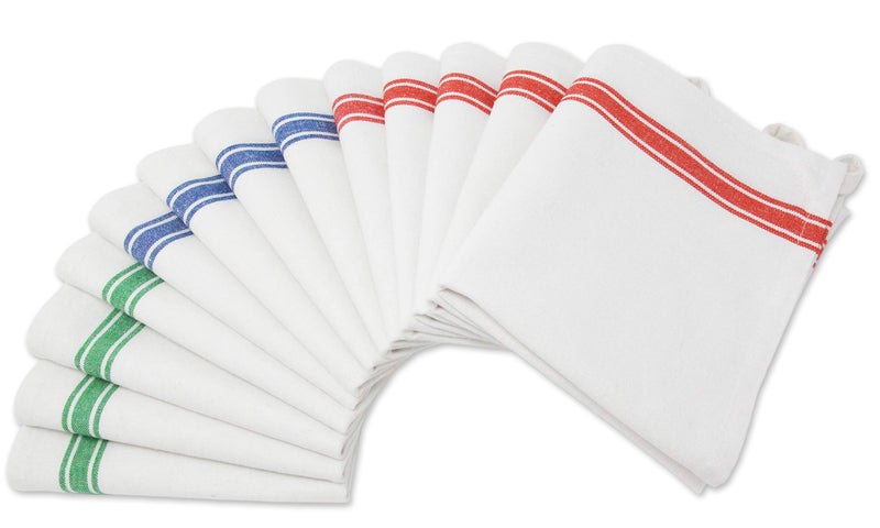 Aunti Em's Kitchen Dish Towels Set (13 Pack) for Kitchen Decor Super Absorbent 100% Natural Cotton Zero-Lint - 25.5 x 15.5 Inch (13-Pack Red, Green & Blue Stripes) - Image 1