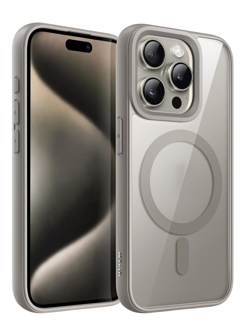 Denx Magnetic Case for iPhone 15 Pro [Shockproof & Slim] Clear Hard Back Cover with high-Grade Protection | Natural Titanium