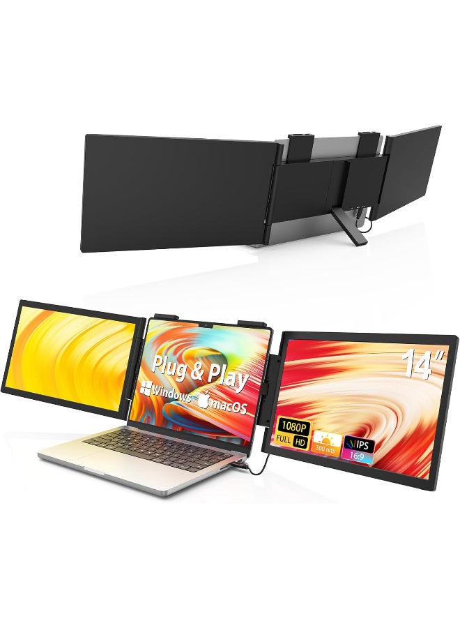 14-Inch Dual Screen Portable Monitor for Laptop, Foldable Multi-Function External Display with 1080P FHD IPS, Plug & Play USB-C, for Stock Trading, Multi-Screen Productivity, Presentation Use  - Image 1