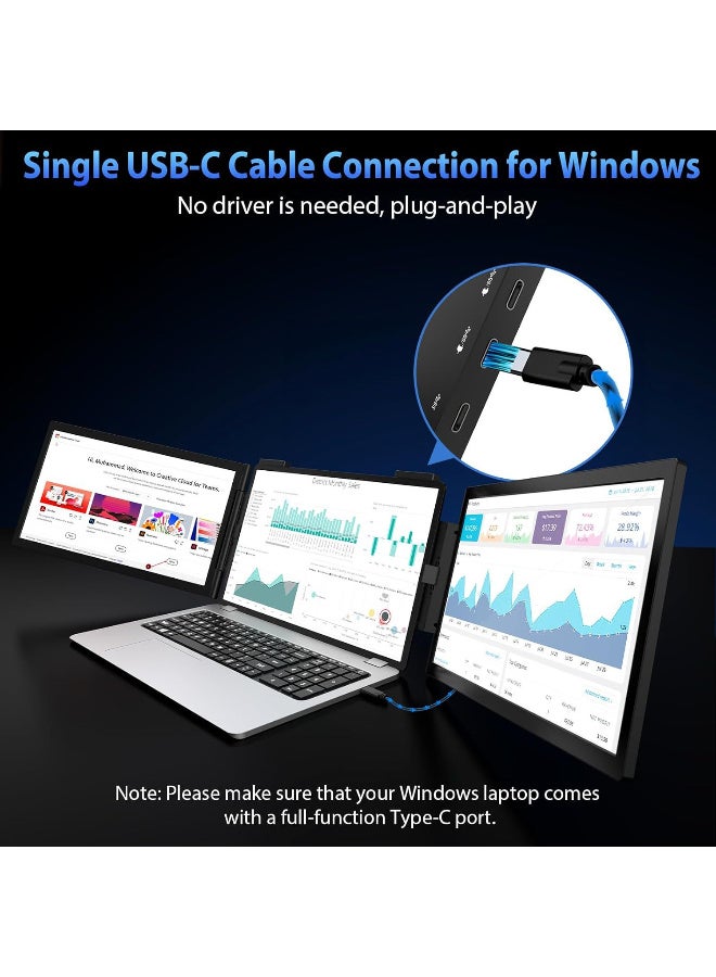 14-Inch Dual Screen Portable Monitor for Laptop, Foldable Multi-Function External Display with 1080P FHD IPS, Plug & Play USB-C, for Stock Trading, Multi-Screen Productivity, Presentation Use  - Image 3