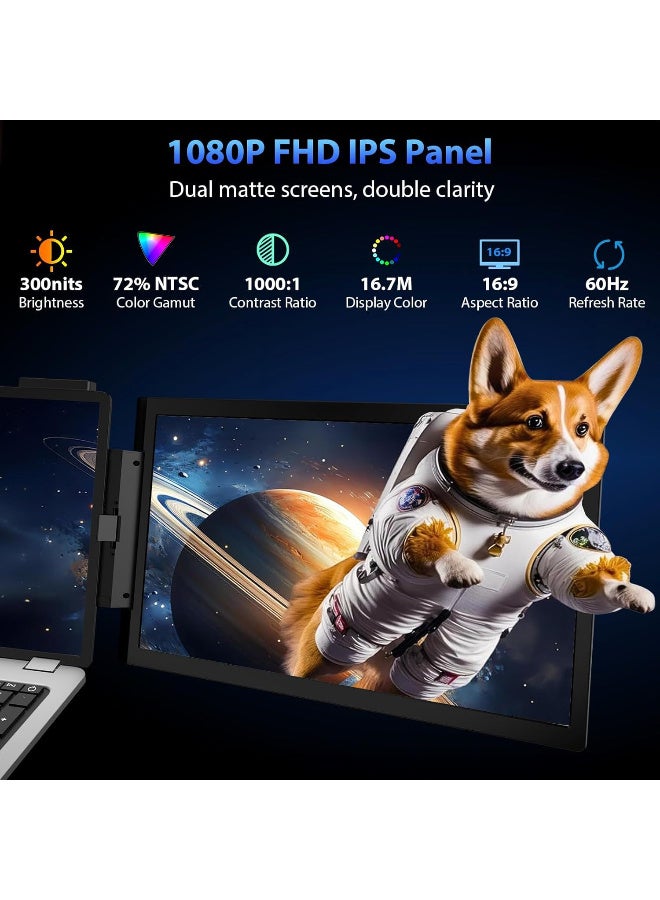 14-Inch Dual Screen Portable Monitor for Laptop, Foldable Multi-Function External Display with 1080P FHD IPS, Plug & Play USB-C, for Stock Trading, Multi-Screen Productivity, Presentation Use  - Image 2