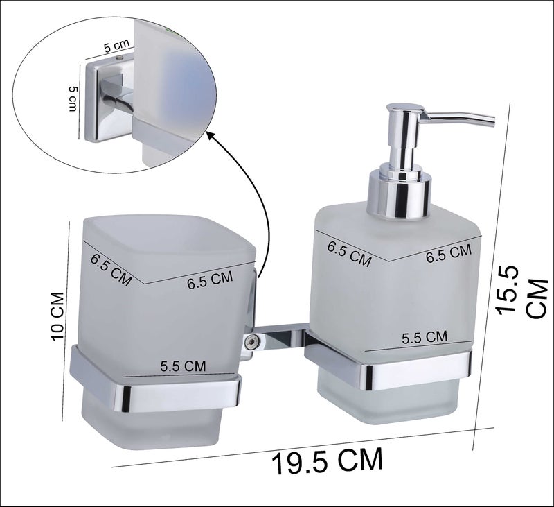 KANJAL soap Dispenser with Toothbrush Holder for washbasin Liquid Dispenser and Brush Holder for Bathroom Tumbler Holders dispensers LX27(304 Stainless Steel,Chrome Finish,Frosted Glass) - Image 4