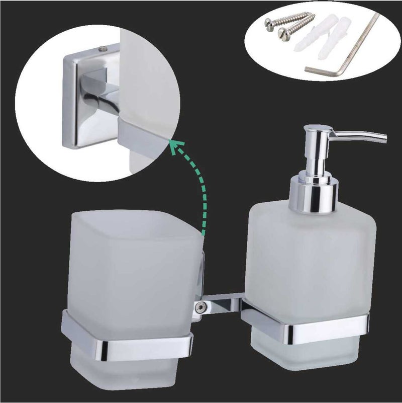 KANJAL soap Dispenser with Toothbrush Holder for washbasin Liquid Dispenser and Brush Holder for Bathroom Tumbler Holders dispensers LX27(304 Stainless Steel,Chrome Finish,Frosted Glass) - Image 5