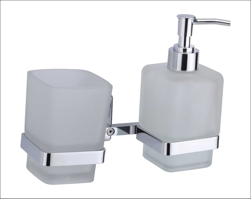 KANJAL soap Dispenser with Toothbrush Holder for washbasin Liquid Dispenser and Brush Holder for Bathroom Tumbler Holders dispensers LX27(304 Stainless Steel,Chrome Finish,Frosted Glass) - Image 3