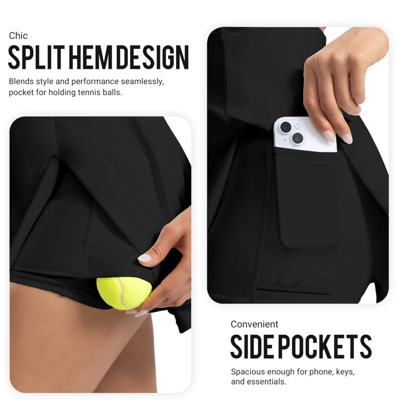 MIRITY Womens Activewear Tennis Dress - Built in Shorts with Pockets and Bra Golf Athletic Workout Dresses Black - Image 5