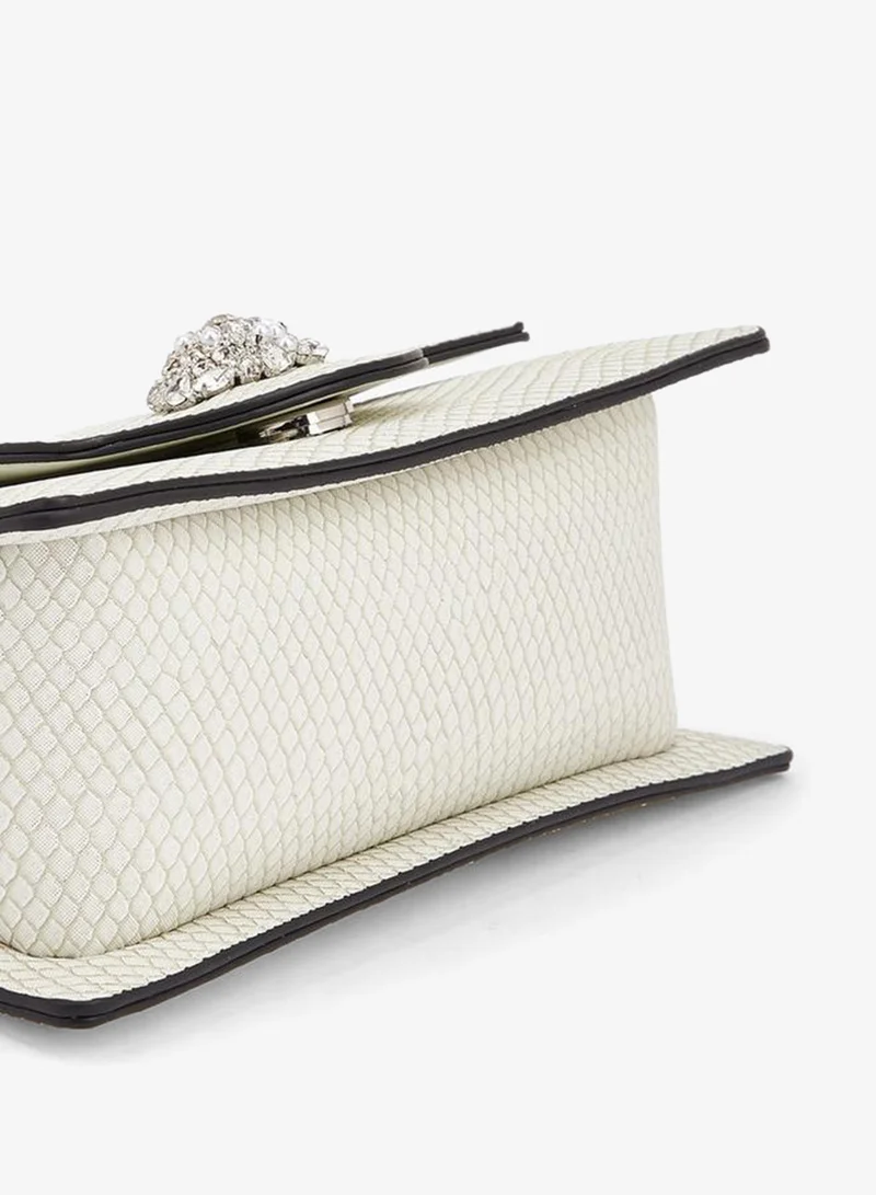 Celeste WHITE Stone Embellished Satchel Bag With Chain Strap for Women | Best Price UAE