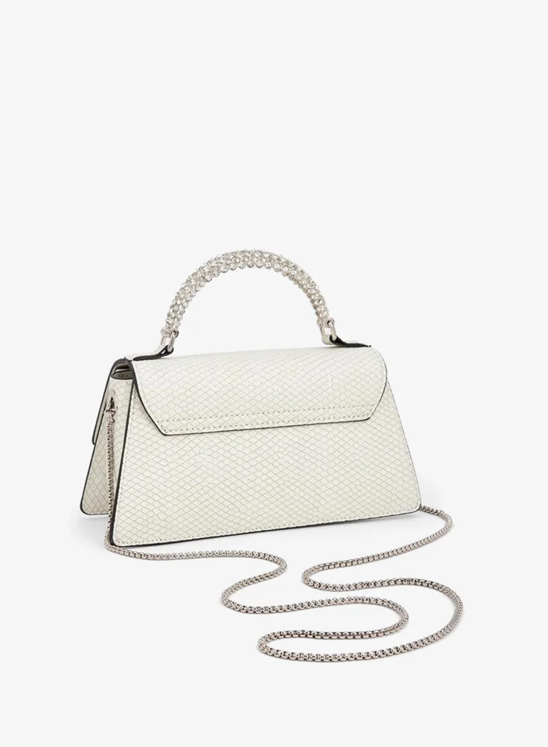 Celeste WHITE Stone Embellished Satchel Bag With Chain Strap for Women | Best Price UAE