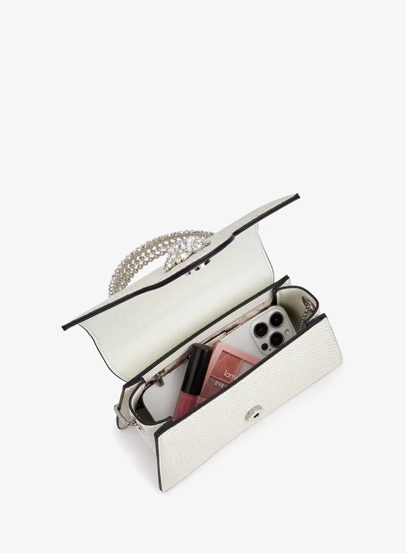 Celeste WHITE Stone Embellished Satchel Bag With Chain Strap for Women | Best Price UAE