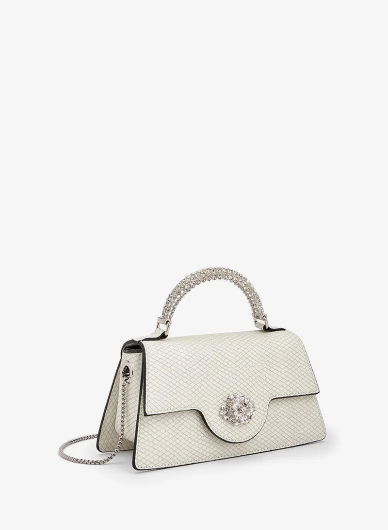 Celeste WHITE Stone Embellished Satchel Bag With Chain Strap for Women | Best Price UAE
