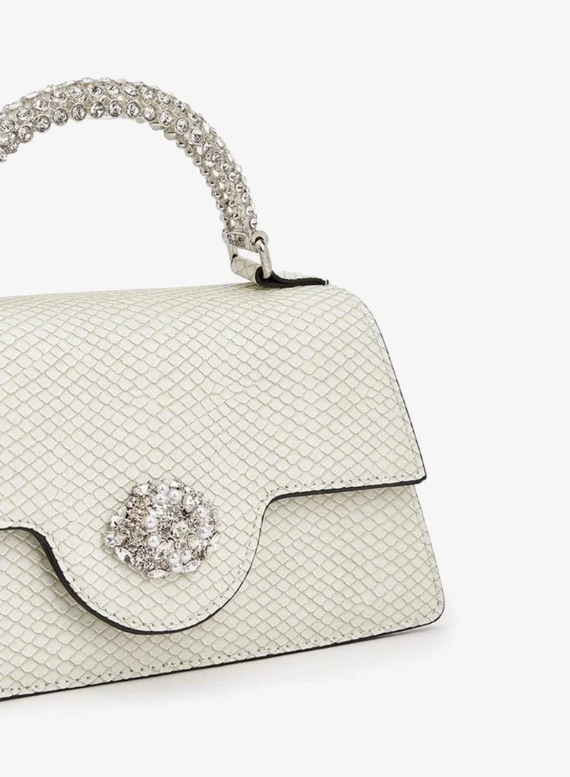Celeste WHITE Stone Embellished Satchel Bag With Chain Strap for Women | Best Price UAE