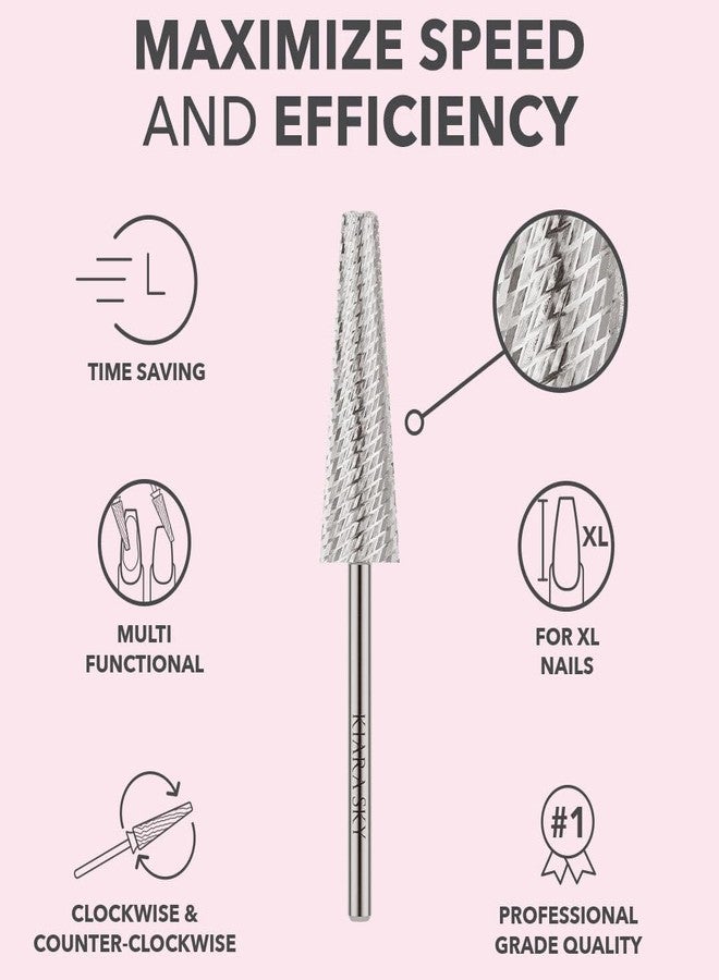 Kiara Sky XL 5-in-1 Medium Nail Drill Bit | 3/32"" Carbide Extra Long Multi-use Bit | 2-way Rotate Left and Right Handed - Non Coated - Image 2