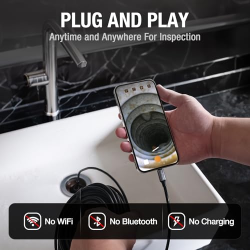 Teslong 50FT USB-C Borescope Camera with Light, Only Compatible with iPhone 15/16 Android Phones, 50 ft Flexible Waterproof Endoscope for DIY Pipe Inspection with Drain Snake - Image 5