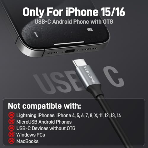 Teslong 50FT USB-C Borescope Camera with Light, Only Compatible with iPhone 15/16 Android Phones, 50 ft Flexible Waterproof Endoscope for DIY Pipe Inspection with Drain Snake - Image 3