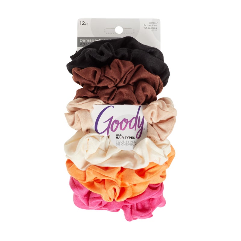 Goody Ouchless Scrunchies for Women, 12 Ct, Assorted Warm Tones, Damage-Free & Secure Hold Ties, Gentle Hair Accessories for Women & Men, All Day Comfort, All Hair Types - Image 1