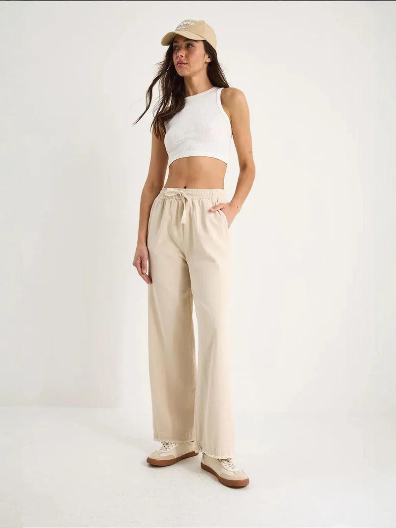 Bianco Lucci Beige Natural LUCCI Elastic Waist Straight Leg Pants for Women | Best Price UAE