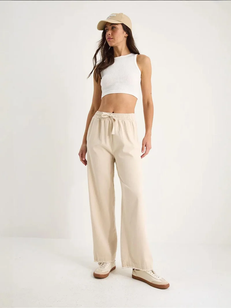 Bianco Lucci Beige Natural LUCCI Elastic Waist Straight Leg Pants for Women | Best Price UAE