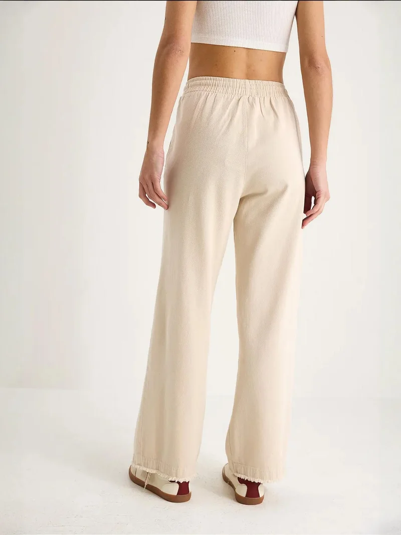 Bianco Lucci Beige Natural LUCCI Elastic Waist Straight Leg Pants for Women | Best Price UAE