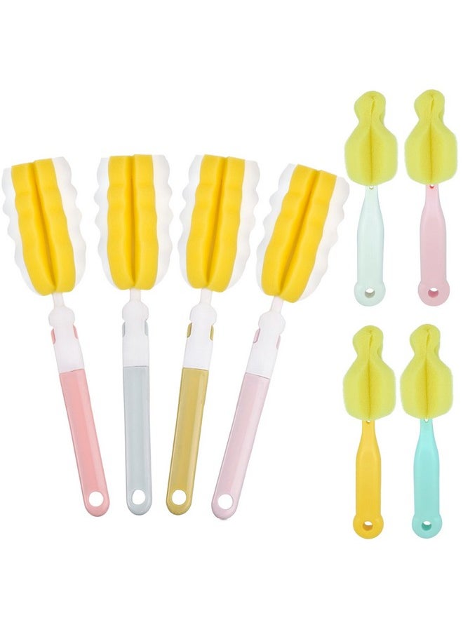 INVODA - 4Pcs Bottle Brush + 4 Pcs Nipple Brush Sponge Baby Bottle Brushes Milk Bottle Nipple Cleaner Set Cup Scrubber Brush Detachable Portable Water Bottle Cleaner Brush (4 Bottle Brush+4 Nipple Brush) - Image 1