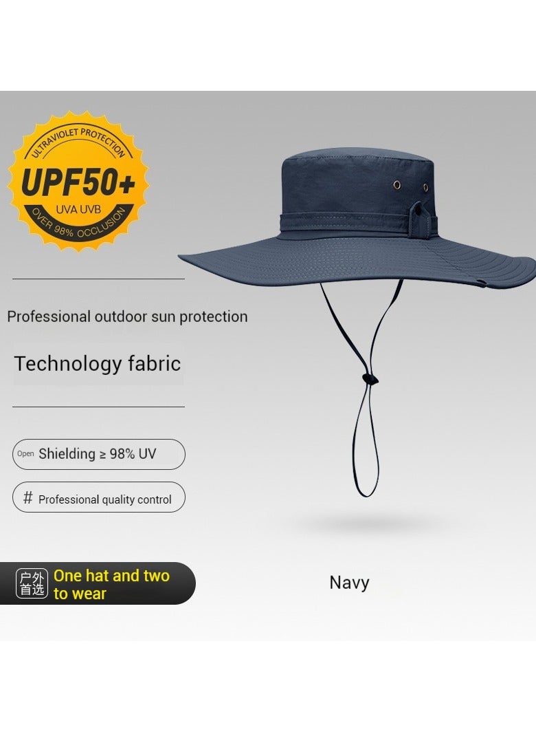REXCHI Summer Fisherman Hat Men's Sun Hat Outdoor Mountaineering Fishing Hat Anti-UV Large Brim Waterproof Sun Protection（Navy） - Image 1