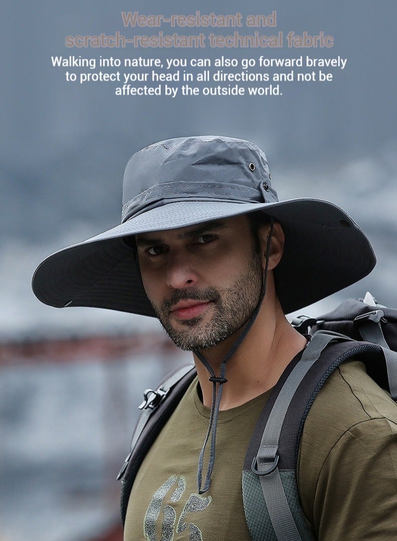 REXCHI Summer Fisherman Hat Men's Sun Hat Outdoor Mountaineering Fishing Hat Anti-UV Large Brim Waterproof Sun Protection（Navy） - Image 2