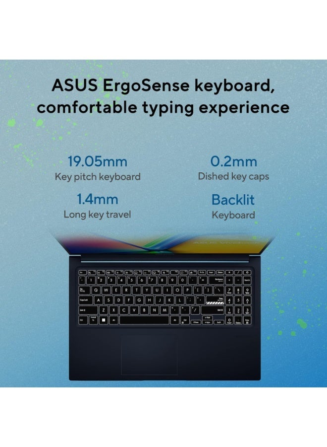 أسوس لابتوب ASUS VivoBook 15 X1502VA - BQ487، شاشة 15.6 بوصة بدقة Full HD، معالج Intel Core i7-13620H، 16GB ذاكرة RAM DDR4، 512GB SSD PCIe 4.0، رسومات Intel UHD، WiFi 6E، لوحة مفاتيح مضاءة، Windows 11، أزرق هادئ - Image 2