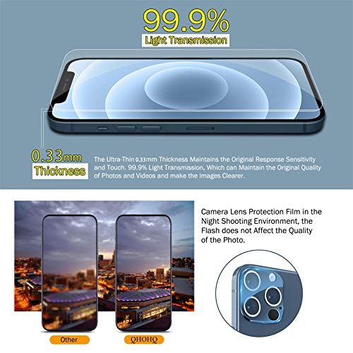 QHOHQ 3 Pack Screen Protector for iPhone 12 Pro Max 6.7" with 2 Pack Tempered Glass Camera Lens Protector, Ultra HD, 9H Hardness, Scratch Resistant, Easy Install - Case Friendly - Image 4