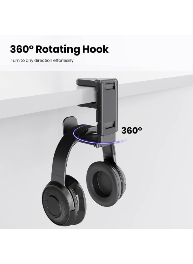 3-in-1 PC Gaming Headset&Controller Holder - EURPMASK Headphone Stand w/Adjustable Clamp&2 Controller Holder&Rotating Arm&Cable Organizer, Universal PC Gaming Accessory Controller Headset Stand-Black - Image 5