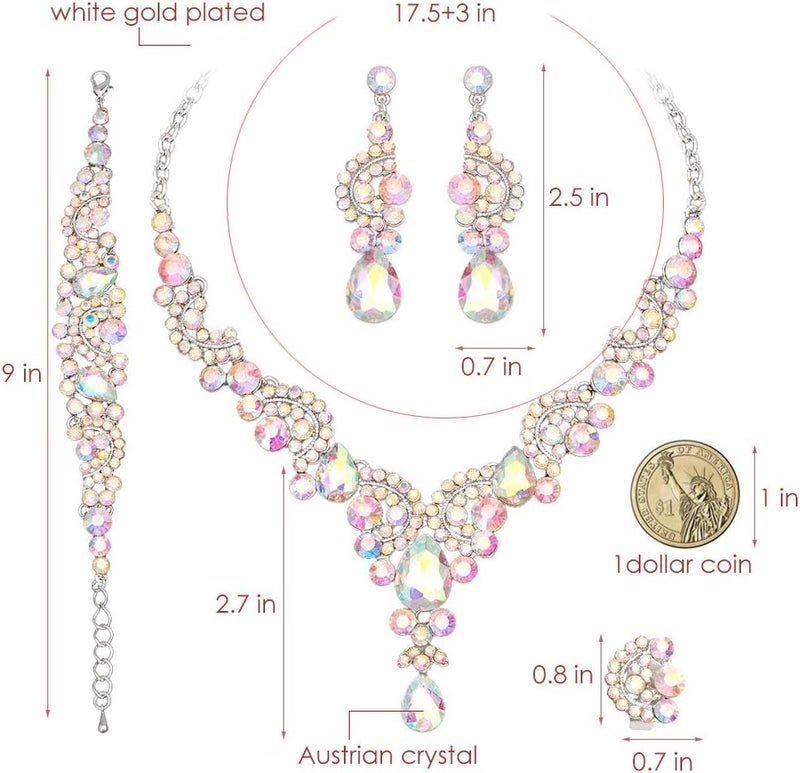 CSY Elegant Crystal Necklace Earrings Bracelet Ring Bridal Wedding Party Costume Jewelry Sets for Brides Women - Image 2