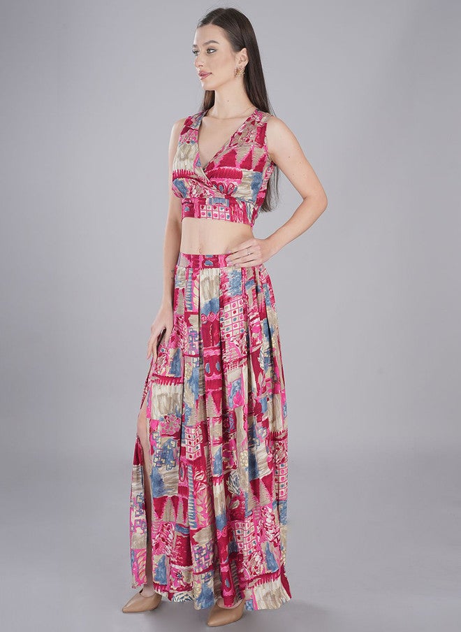 FIMS Pink Abstract Print Fit & Flare Maxi Dress - Image 5