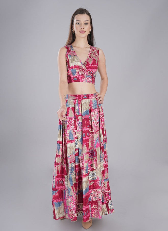 FIMS Pink Abstract Print Fit & Flare Maxi Dress - Image 2