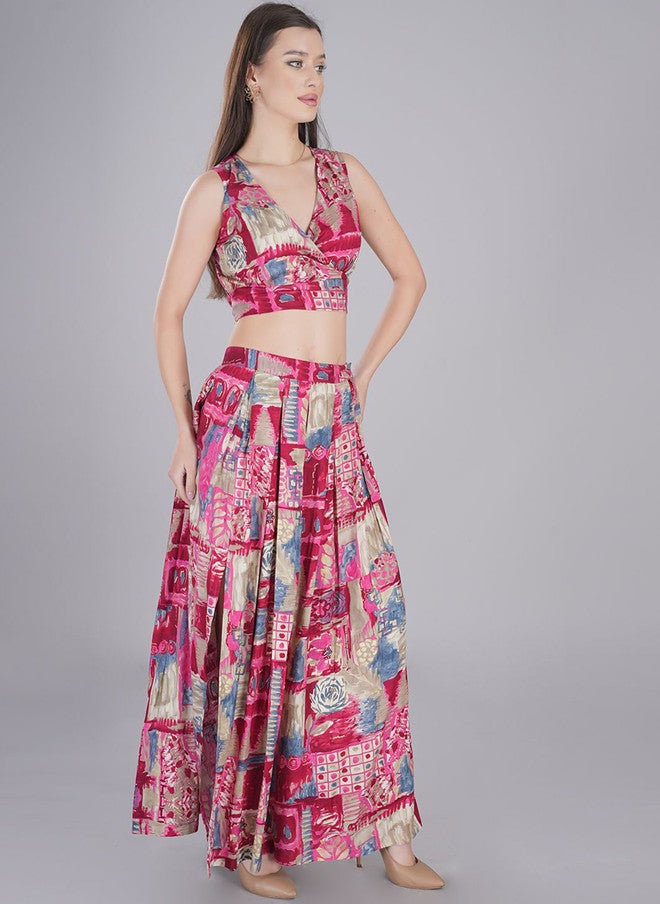 FIMS Pink Abstract Print Fit & Flare Maxi Dress - Image 4