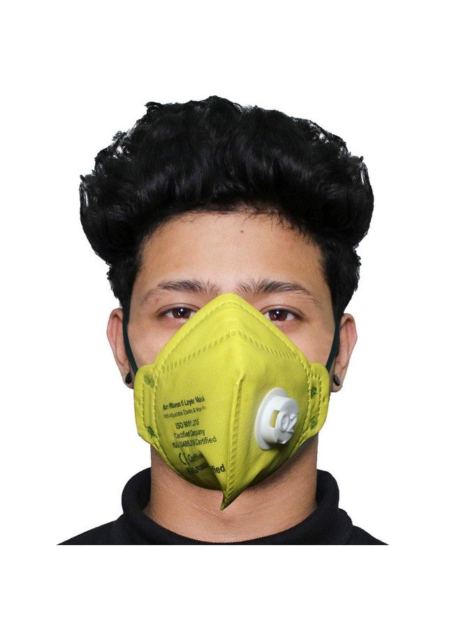 قناع وجه عضوي ORILEY O2 OR6LM10 6 طبقات مع صمام فلتر للأنف والفم للرجال والنساء (أصفر، 1 قطعة)