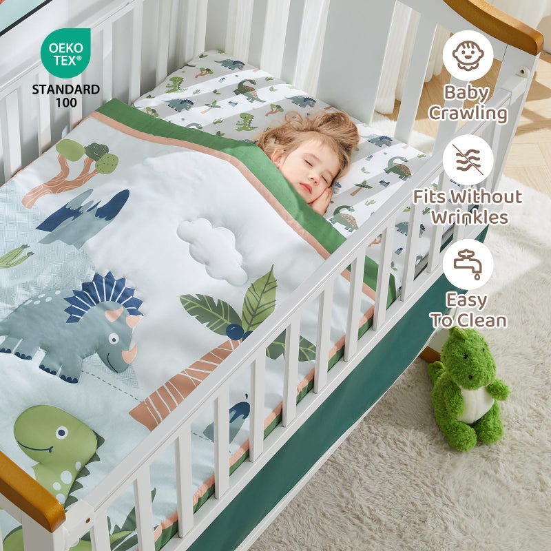 Wowelife Dinosaur Crib Bedding Set for Boys Green, Premium 3-Piece Baby Bedding Set, Nursery Crib Set, Newborn, Infant & Toddler Nursery Bed Set, Green Dinosaur - Image 4