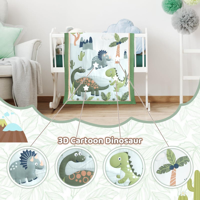 Wowelife Dinosaur Crib Bedding Set for Boys Green, Premium 3-Piece Baby Bedding Set, Nursery Crib Set, Newborn, Infant & Toddler Nursery Bed Set, Green Dinosaur - Image 3