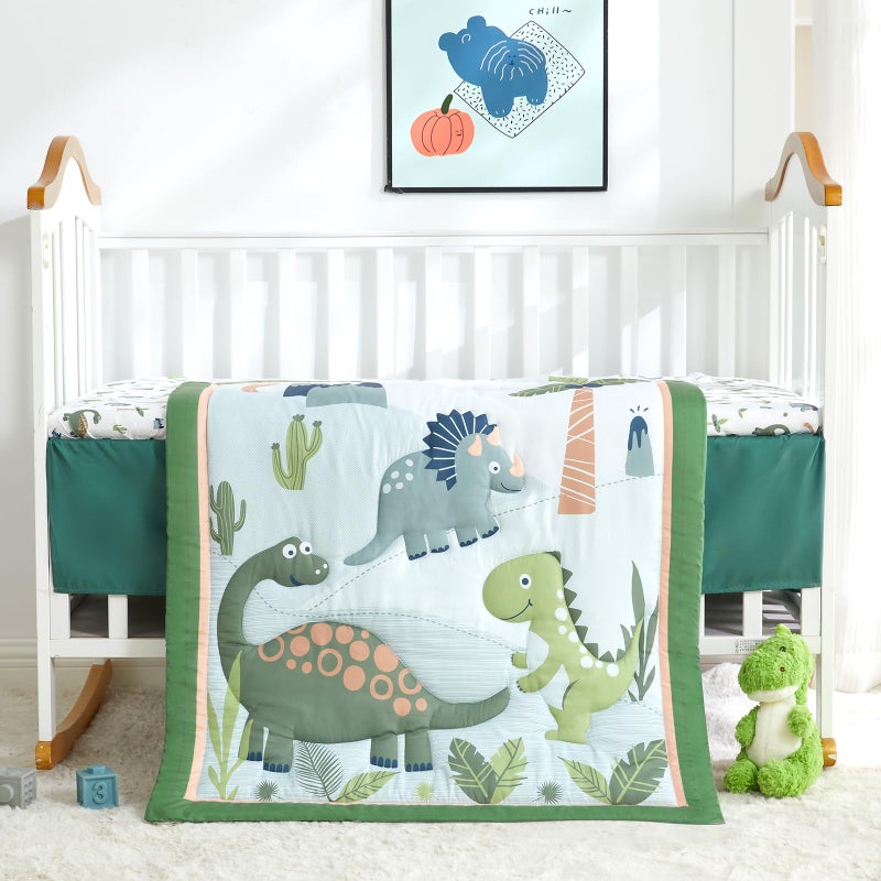 Wowelife Dinosaur Crib Bedding Set for Boys Green, Premium 3-Piece Baby Bedding Set, Nursery Crib Set, Newborn, Infant & Toddler Nursery Bed Set, Green Dinosaur - Image 2