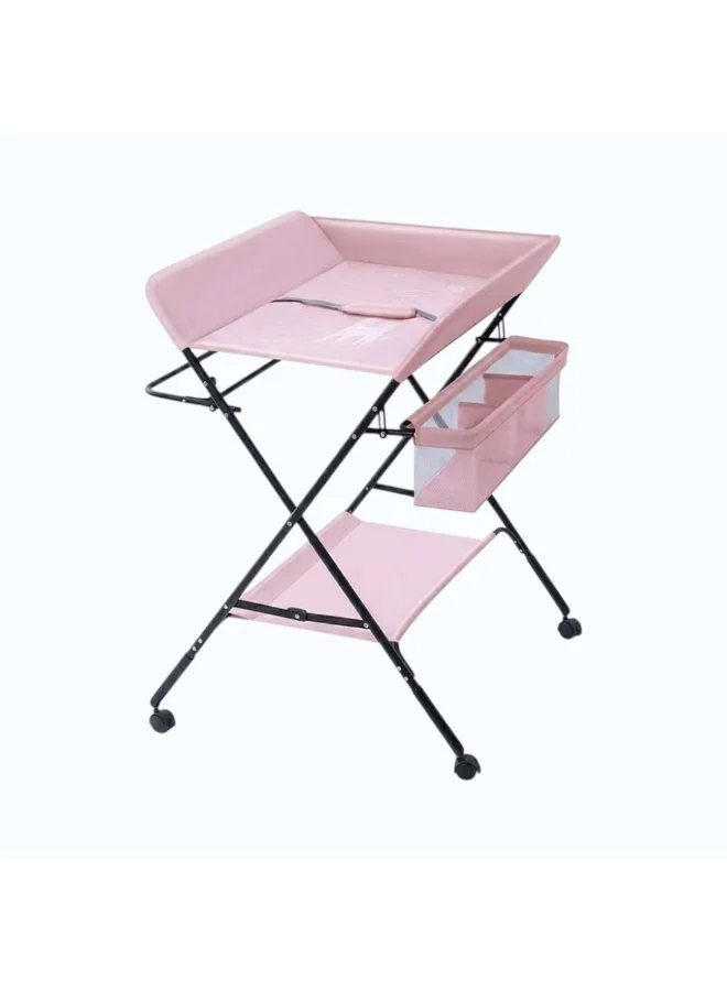 كيكيبيبي Kikibebe Babycare Diaper Changing Table With Wheels – 5-Level Height Adjustable Infant Care Station With Storage Shelf – Pink