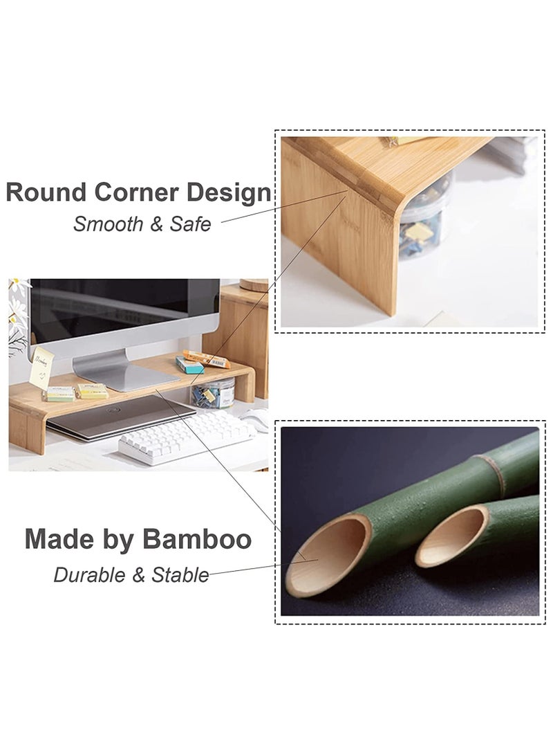 erorex Monitor Stand Riser, Ergonomic Height Bamboo Wood Desktop Riser Organizer, PC/Laptop/TV/Printer Monitor Stand for Home Office Use, No Assembly Required - Image 3