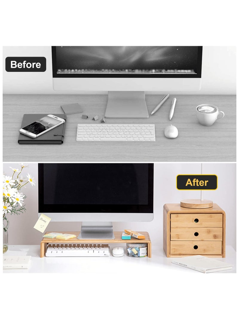 erorex Monitor Stand Riser, Ergonomic Height Bamboo Wood Desktop Riser Organizer, PC/Laptop/TV/Printer Monitor Stand for Home Office Use, No Assembly Required - Image 5