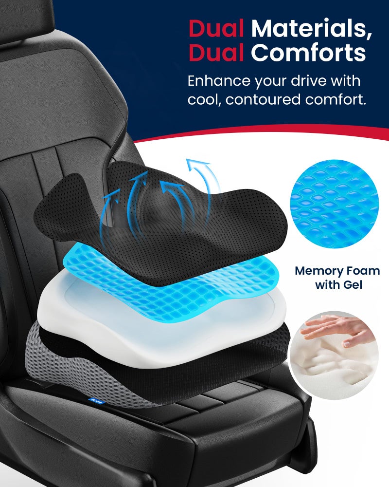 ADERI Gel Wedge Car Seat Cushion for Driving Relieves Tailbone Pain, Composite Gel Memory Foam for Cool & Support Comfort, Ergonomic Car Seat Pillow, Elevated Back for Wider Vision, Anti-Slip Design - Image 5