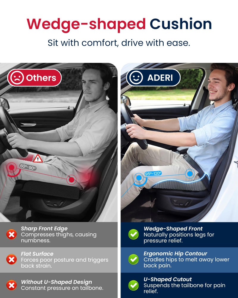 ADERI Gel Wedge Car Seat Cushion for Driving Relieves Tailbone Pain, Composite Gel Memory Foam for Cool & Support Comfort, Ergonomic Car Seat Pillow, Elevated Back for Wider Vision, Anti-Slip Design - Image 3