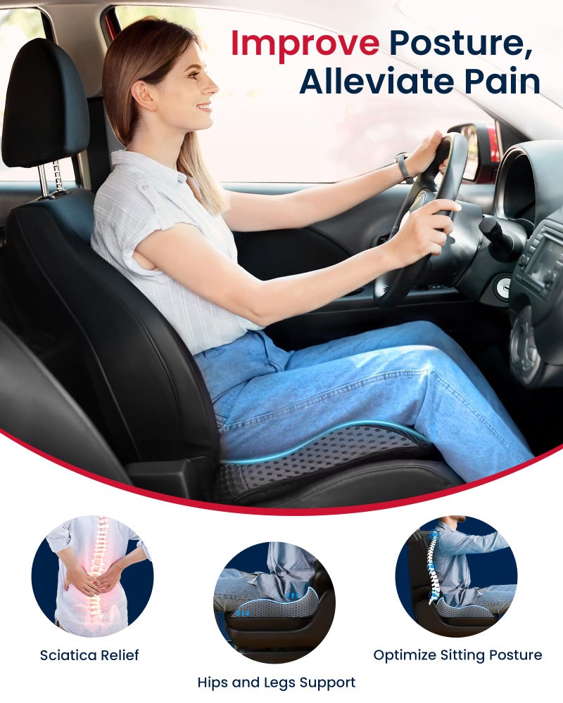 ADERI Gel Wedge Car Seat Cushion for Driving Relieves Tailbone Pain, Composite Gel Memory Foam for Cool & Support Comfort, Ergonomic Car Seat Pillow, Elevated Back for Wider Vision, Anti-Slip Design - Image 4