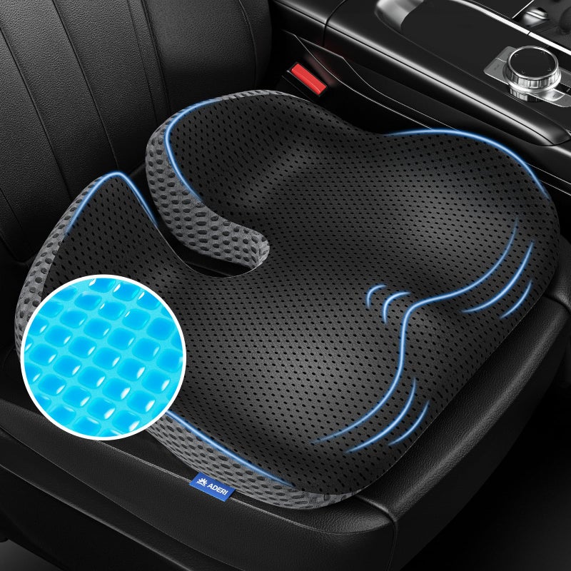 ADERI Gel Wedge Car Seat Cushion for Driving Relieves Tailbone Pain, Composite Gel Memory Foam for Cool & Support Comfort, Ergonomic Car Seat Pillow, Elevated Back for Wider Vision, Anti-Slip Design - Image 1